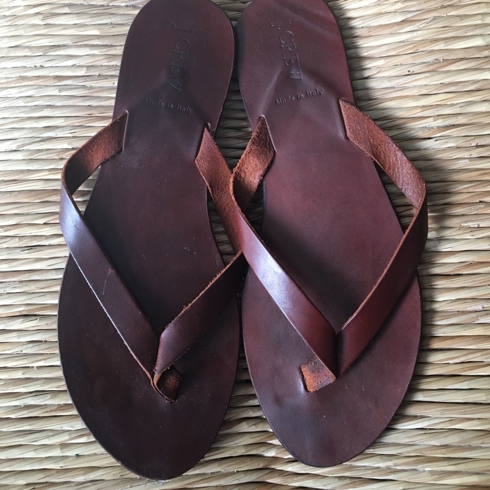 Brown leather j. crew flip flops 9